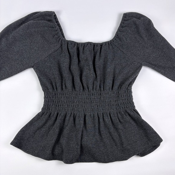 NWT Madewell Plush Square Neck Smocked Shirt Womens Sz M Charcoal Gray Peasant - Picture 3 of 14